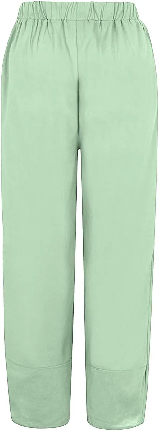 Cotton Capri Pants for Women Summer Baggy Linen Capri Pants High Waist Wide Leg Crop Pants Comfy Palazzo Trousers