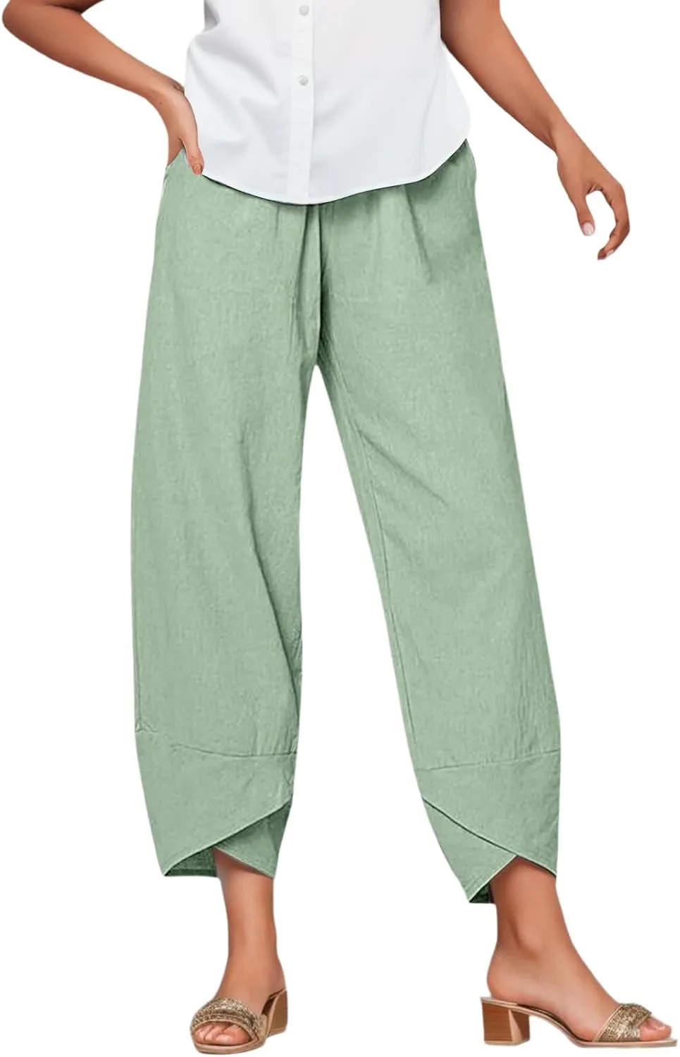 Cotton Capri Pants for Women Summer Baggy Linen Capri Pants High Waist Wide Leg Crop Pants Comfy Palazzo Trousers