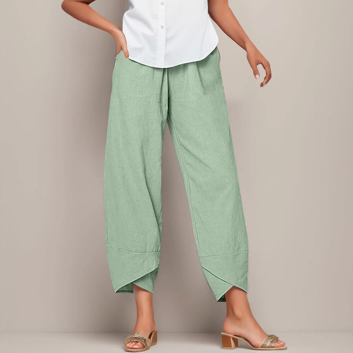Cotton Capri Pants for Women Summer Baggy Linen Capri Pants High Waist Wide Leg Crop Pants Comfy Palazzo Trousers