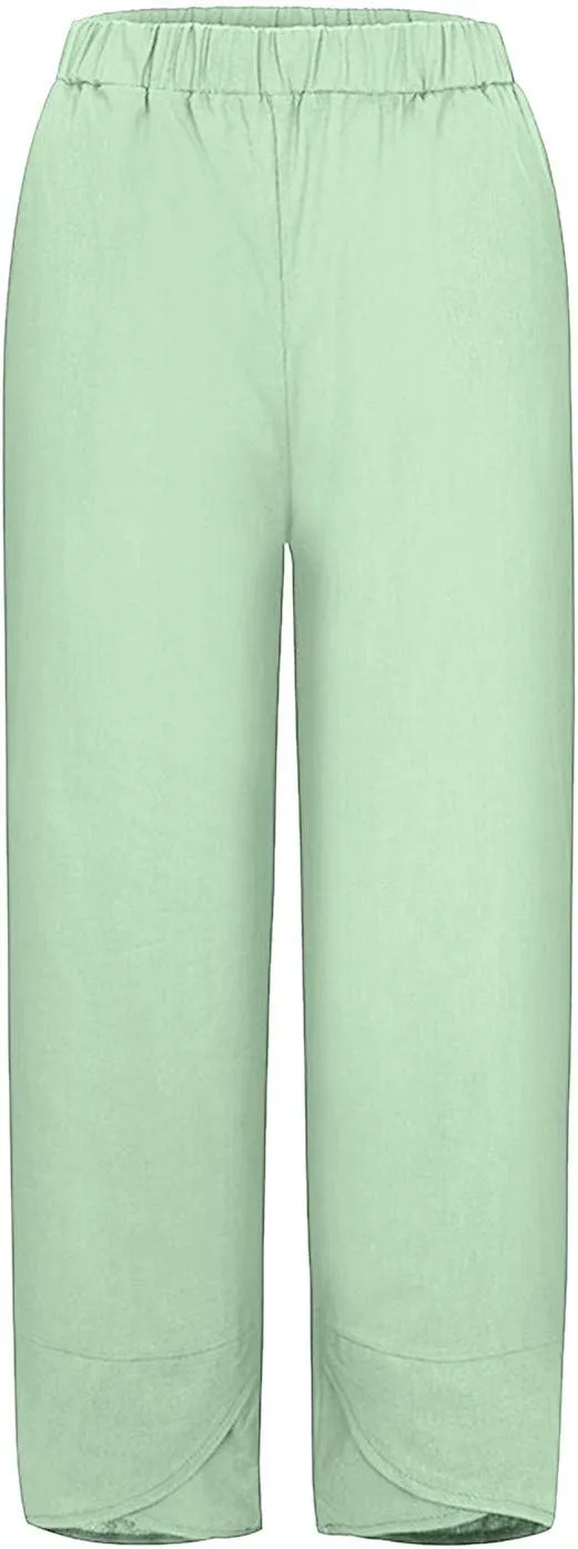 Cotton Capri Pants for Women Summer Baggy Linen Capri Pants High Waist Wide Leg Crop Pants Comfy Palazzo Trousers