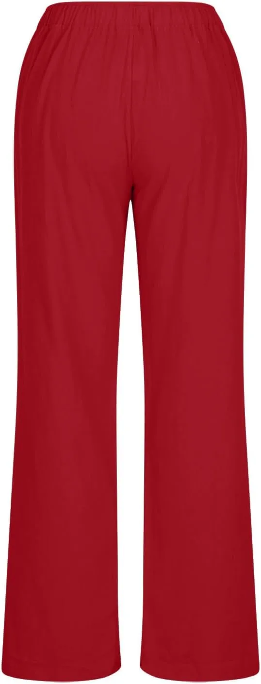 Cotton Linen Pants for Women 2024 Summer Comfy Loose Drawstring High Waist Pants Lightweight Vacation Beach Trousers