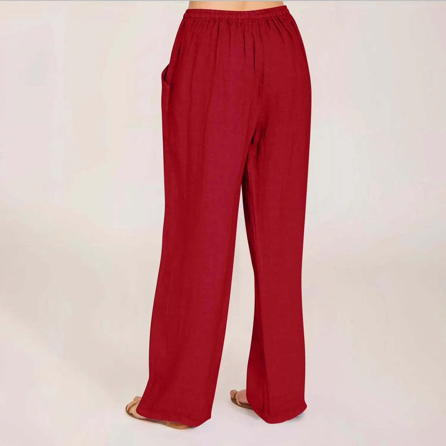 Cotton Linen Pants for Women 2024 Summer Comfy Loose Drawstring High Waist Pants Lightweight Vacation Beach Trousers