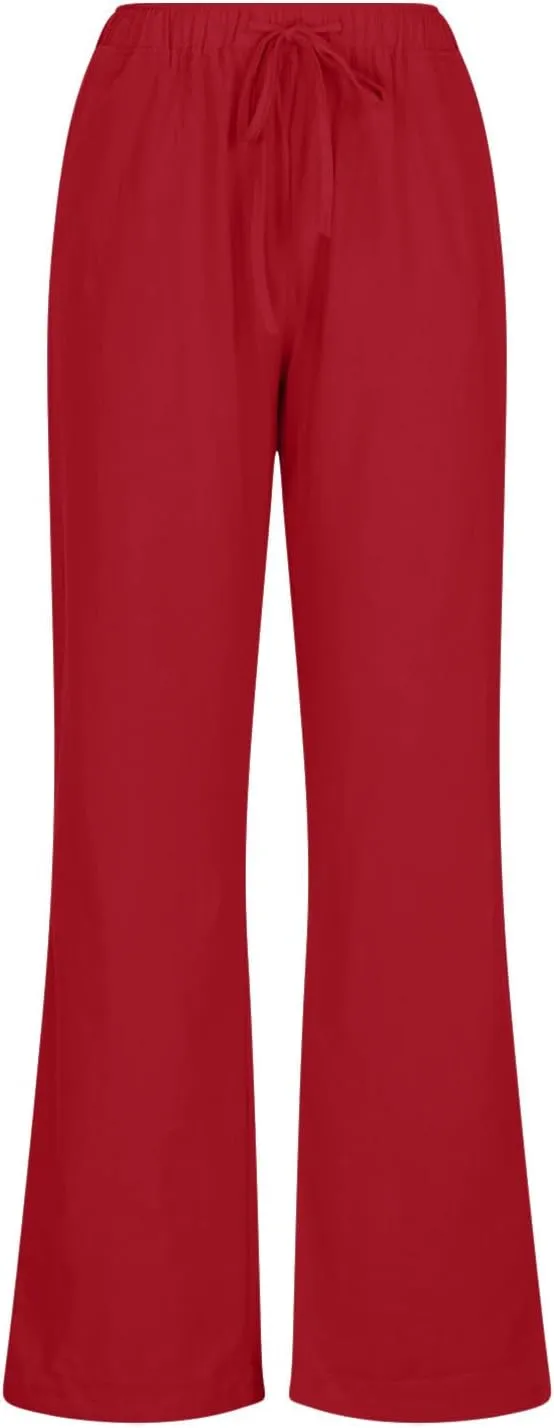 Cotton Linen Pants for Women 2024 Summer Comfy Loose Drawstring High Waist Pants Lightweight Vacation Beach Trousers