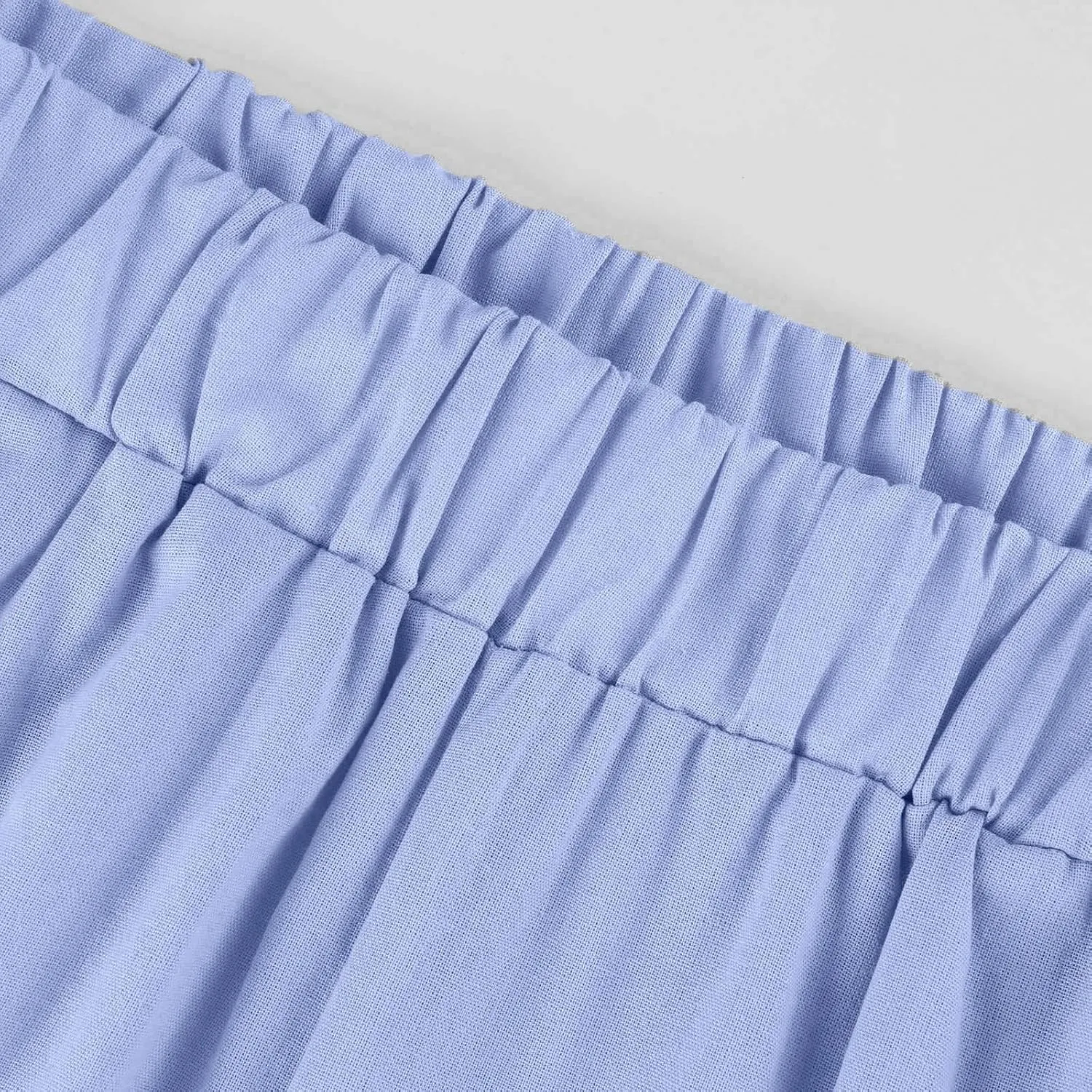 Cropped Linen Pants Women Plus Size High Waisted Wide Leg Capri Pants Casual Summer Gauze Beach Trousers with Pockets