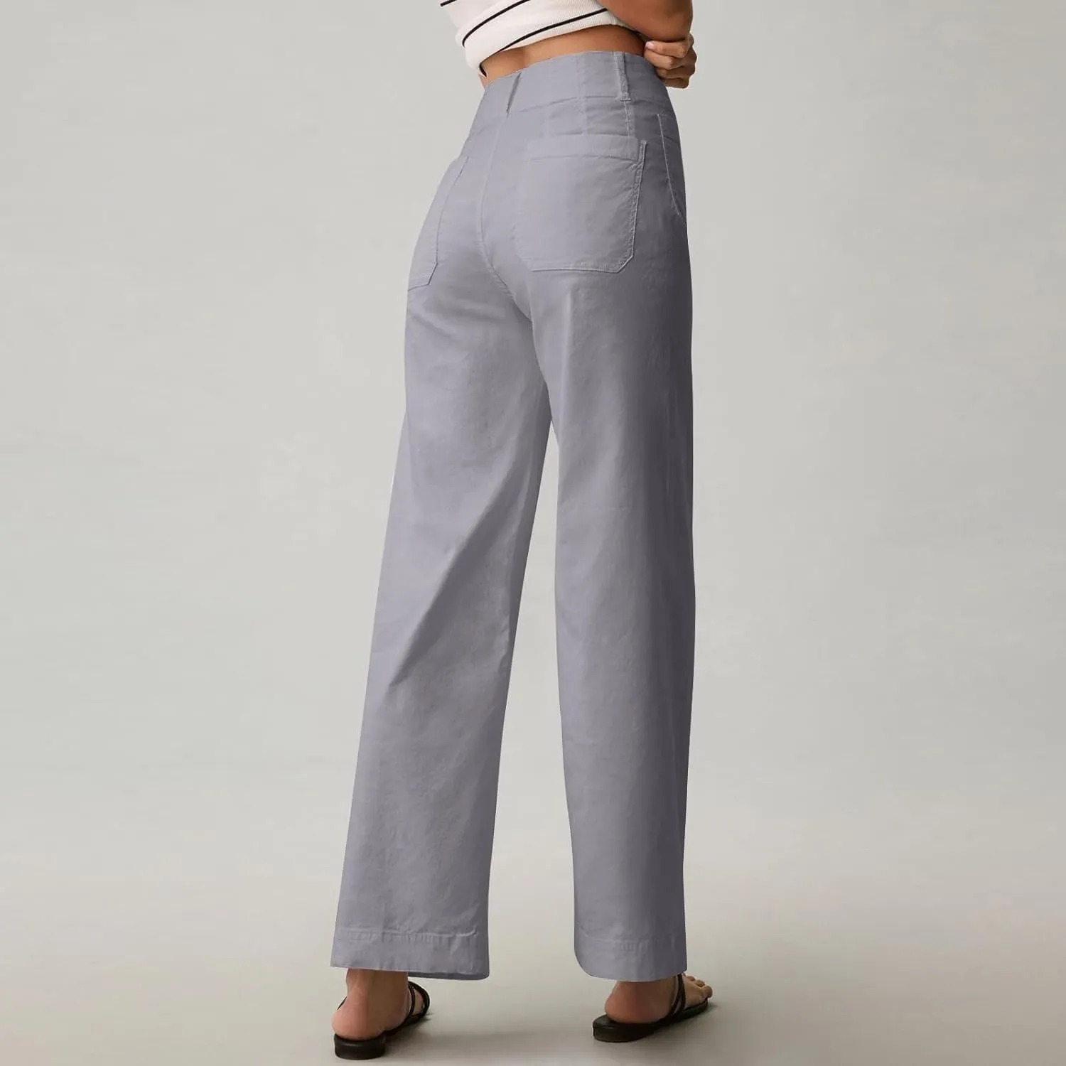 Cropped Pants for Women Stretch Straight Wide Leg High Waisted Business Work Chino Trousers Jeans with Pockets