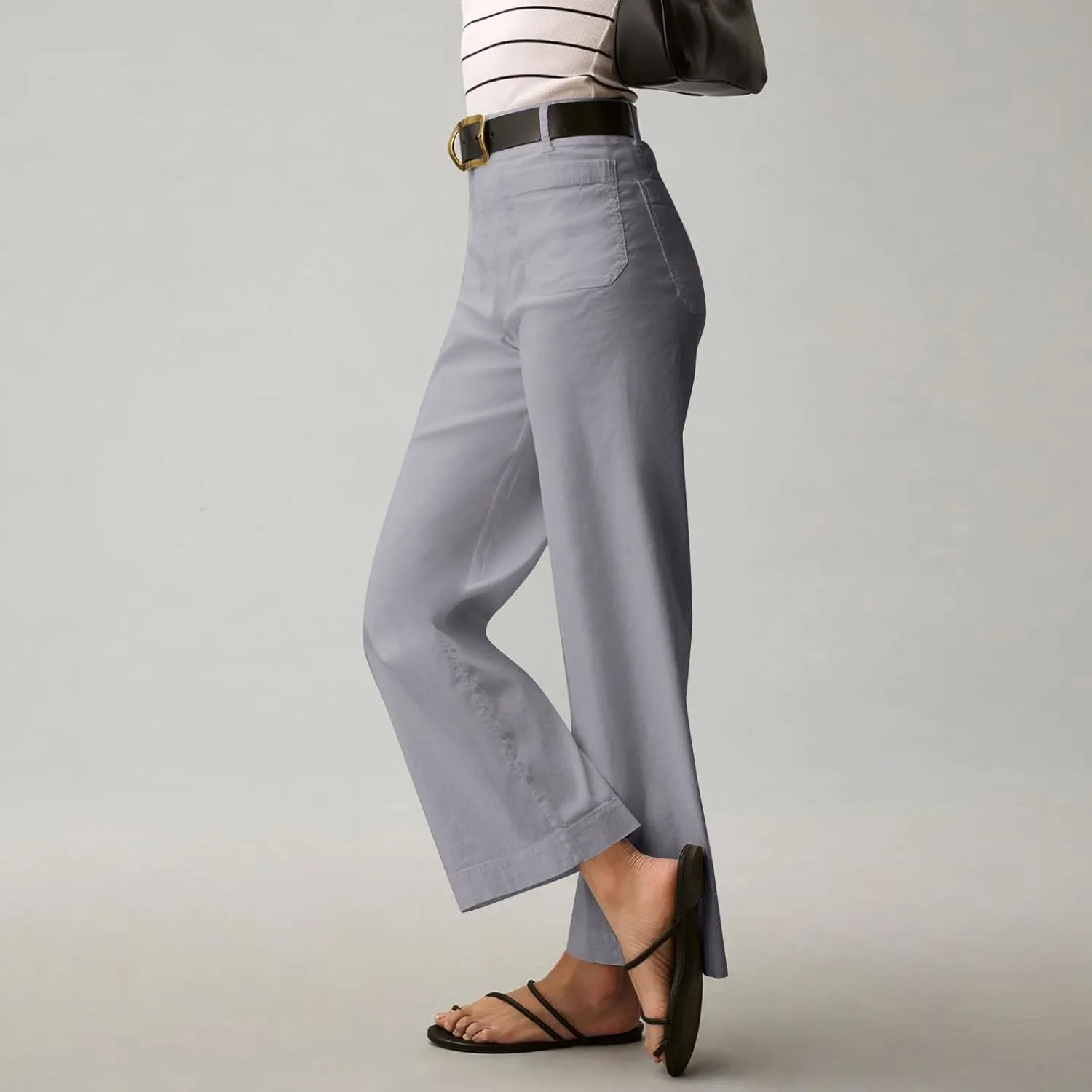 Cropped Pants for Women Stretch Straight Wide Leg High Waisted Business Work Chino Trousers Jeans with Pockets