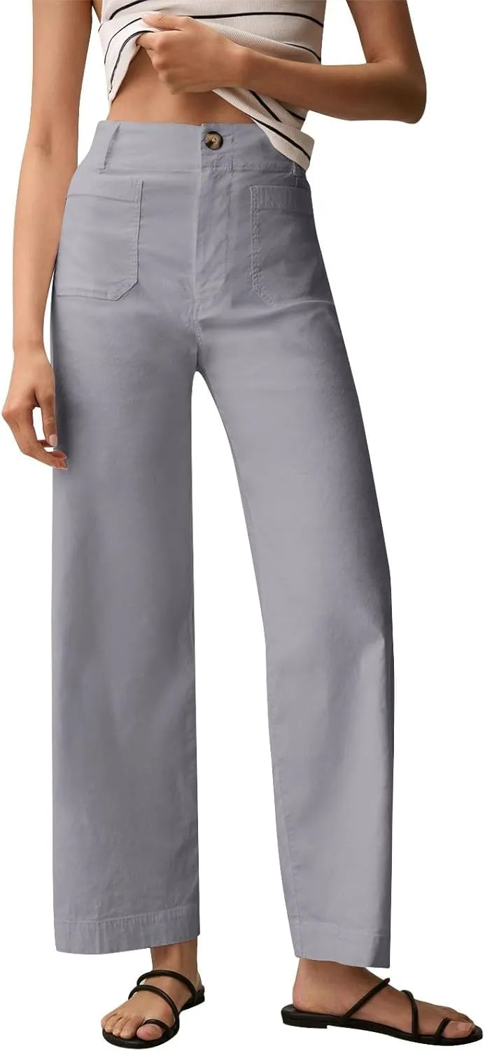 Cropped Pants for Women Stretch Straight Wide Leg High Waisted Business Work Chino Trousers Jeans with Pockets