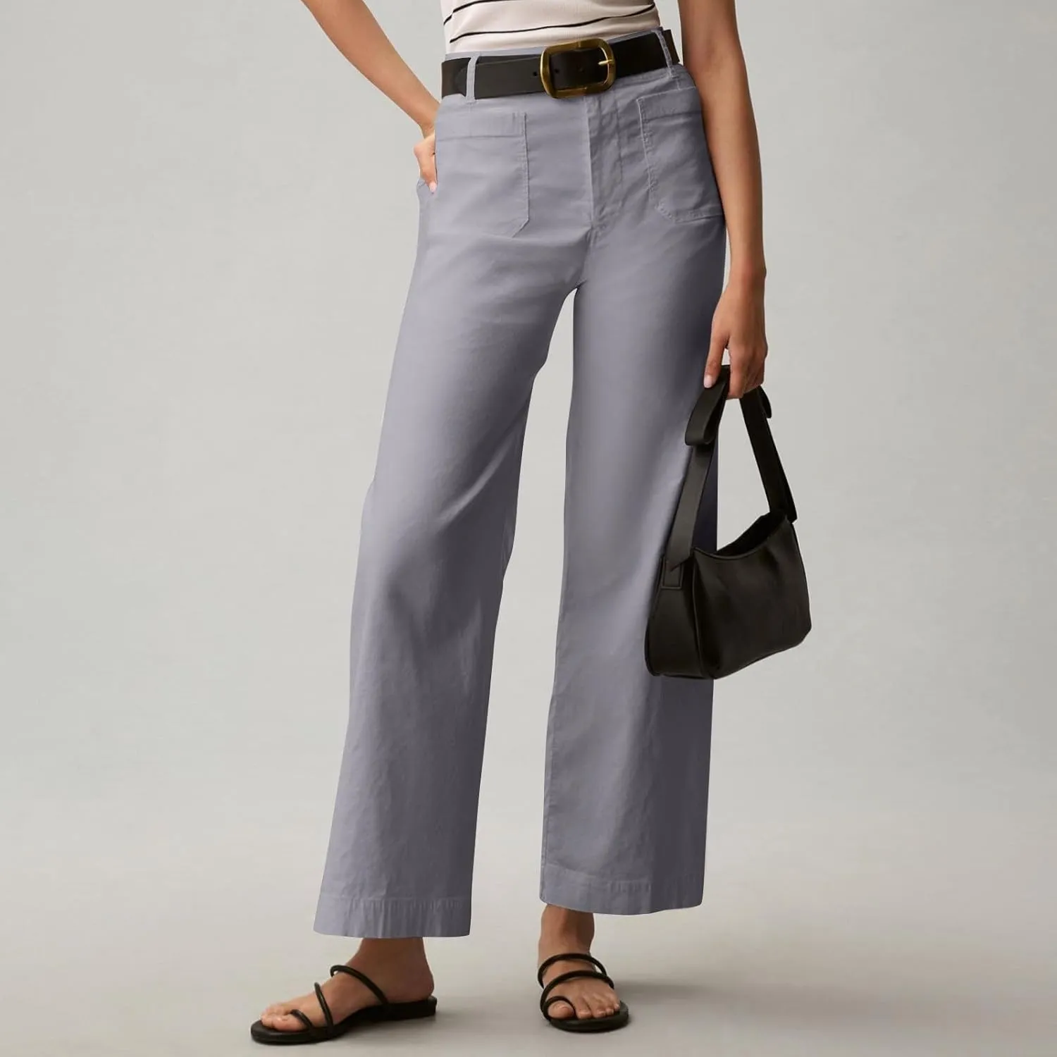 Cropped Pants for Women Stretch Straight Wide Leg High Waisted Business Work Chino Trousers Jeans with Pockets