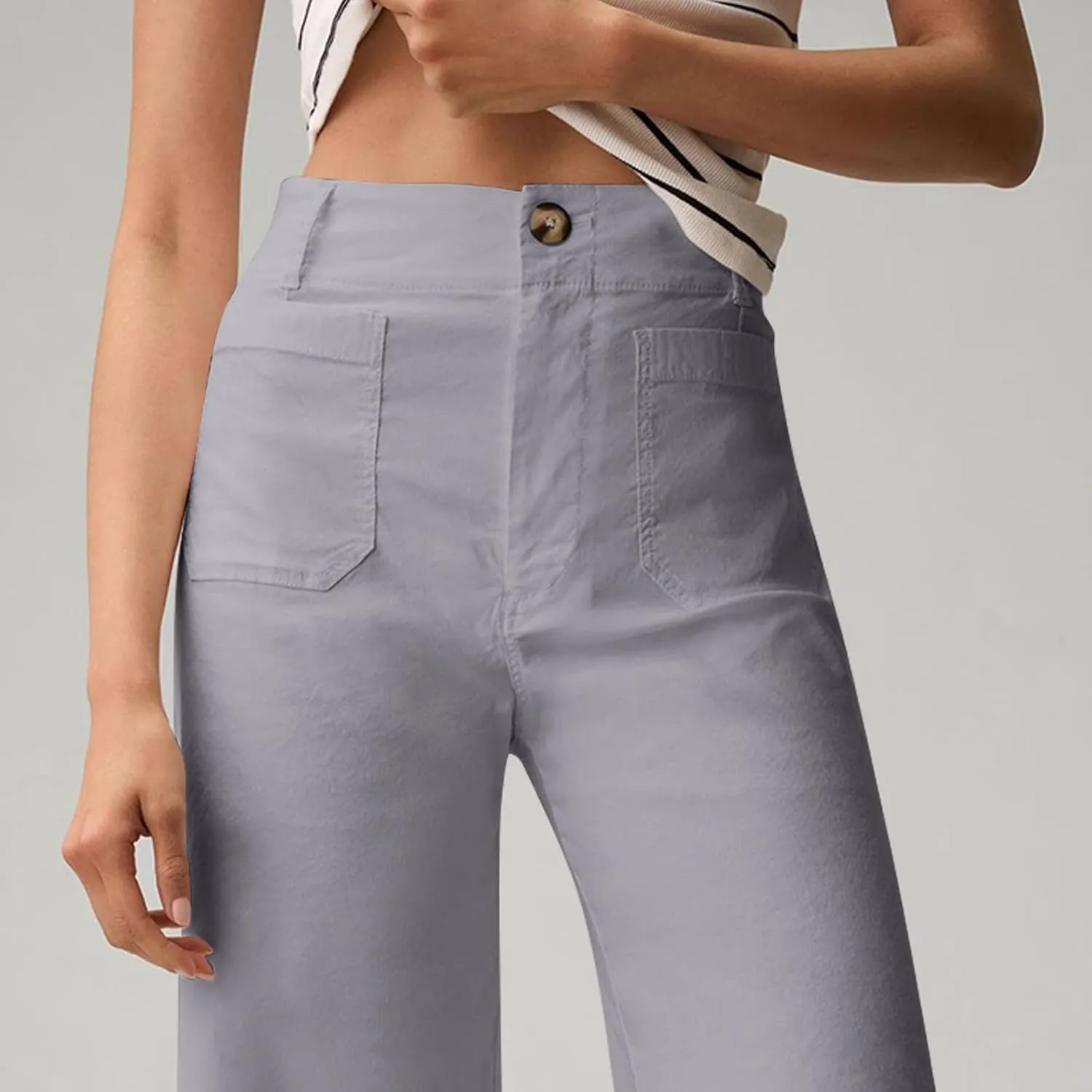 Cropped Pants for Women Stretch Straight Wide Leg High Waisted Business Work Chino Trousers Jeans with Pockets