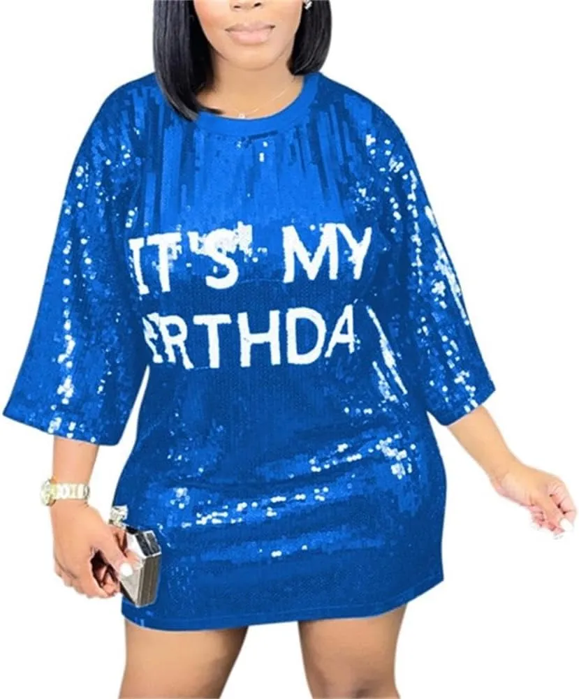 cu4eve Sequin T Shirt Dress for Women, Women's Summer Sparkly Glitter Short Sleeve Midi T-Shirt Dress Plus Size Loose Blouse