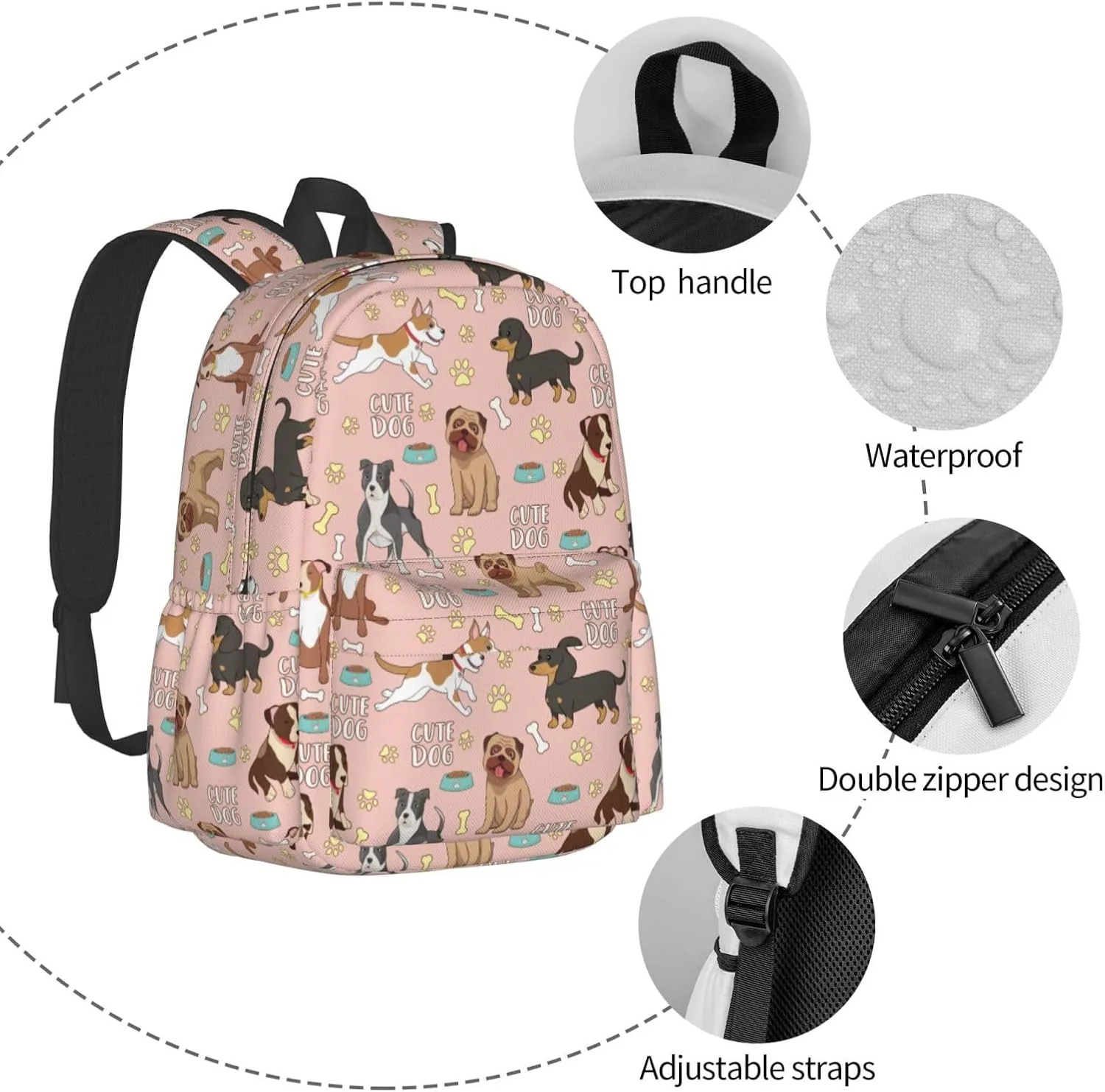 Cute Dogs Backpack for Women 16.9 inch Travel Casual Laptop Backpack Lightweight Waterproof Hiking Daypack