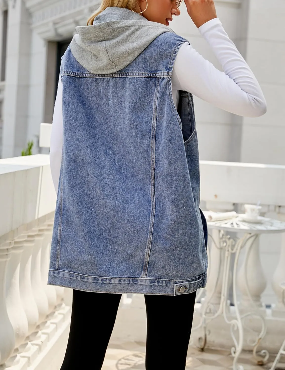 Denim Jean Vest for Women Oversized Sleeveless Mid Long Button Down Denim Waistcoat