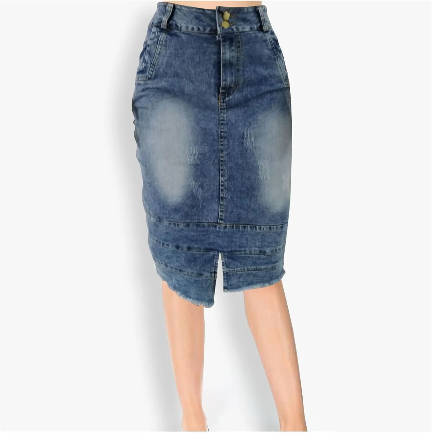 Denim Skirt for Women Fashion Solid Midi Bodycon Jean Skirt Summer Elegant Button Front Split Work Business Skirts