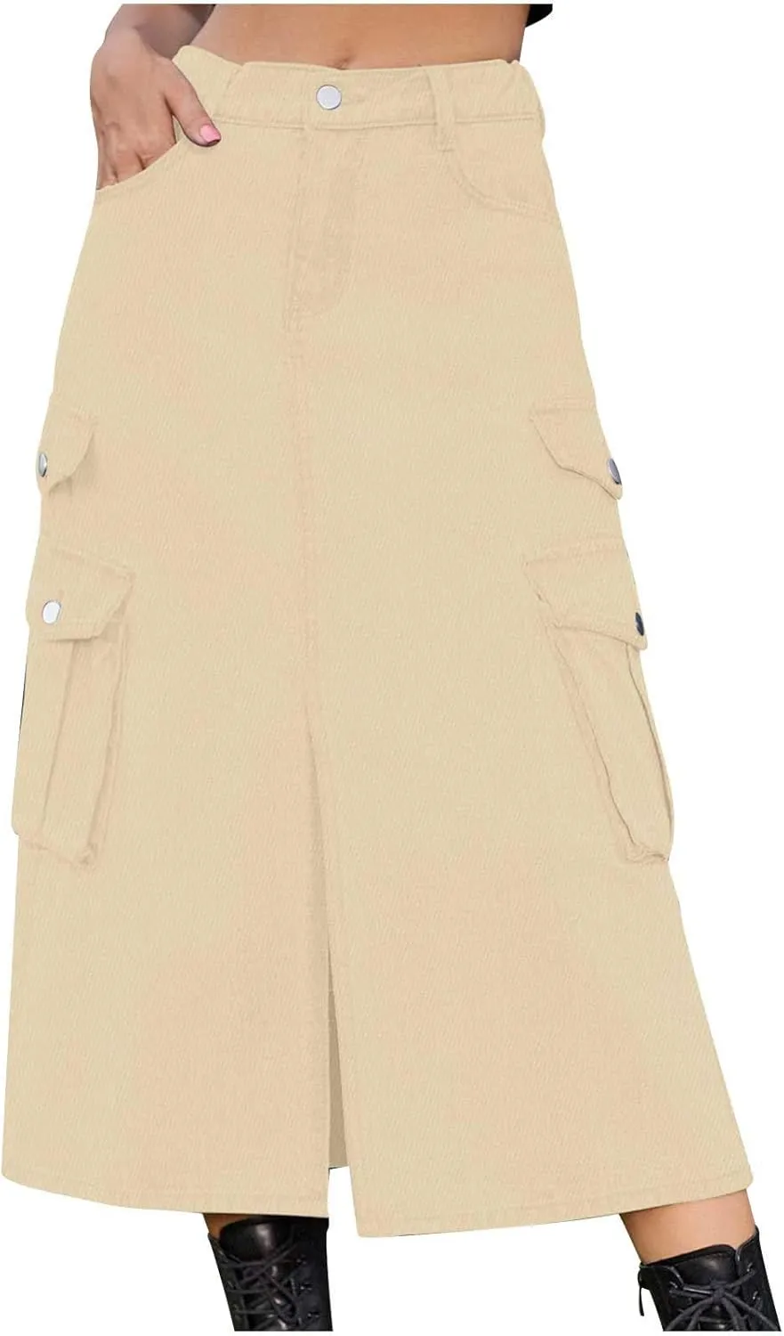 Denim Skirt for Women Flap Pockets A-Line Jean Skirts Front Slit Slim Pencil Denim Skirts Casual Bodycon Skirt Y2k