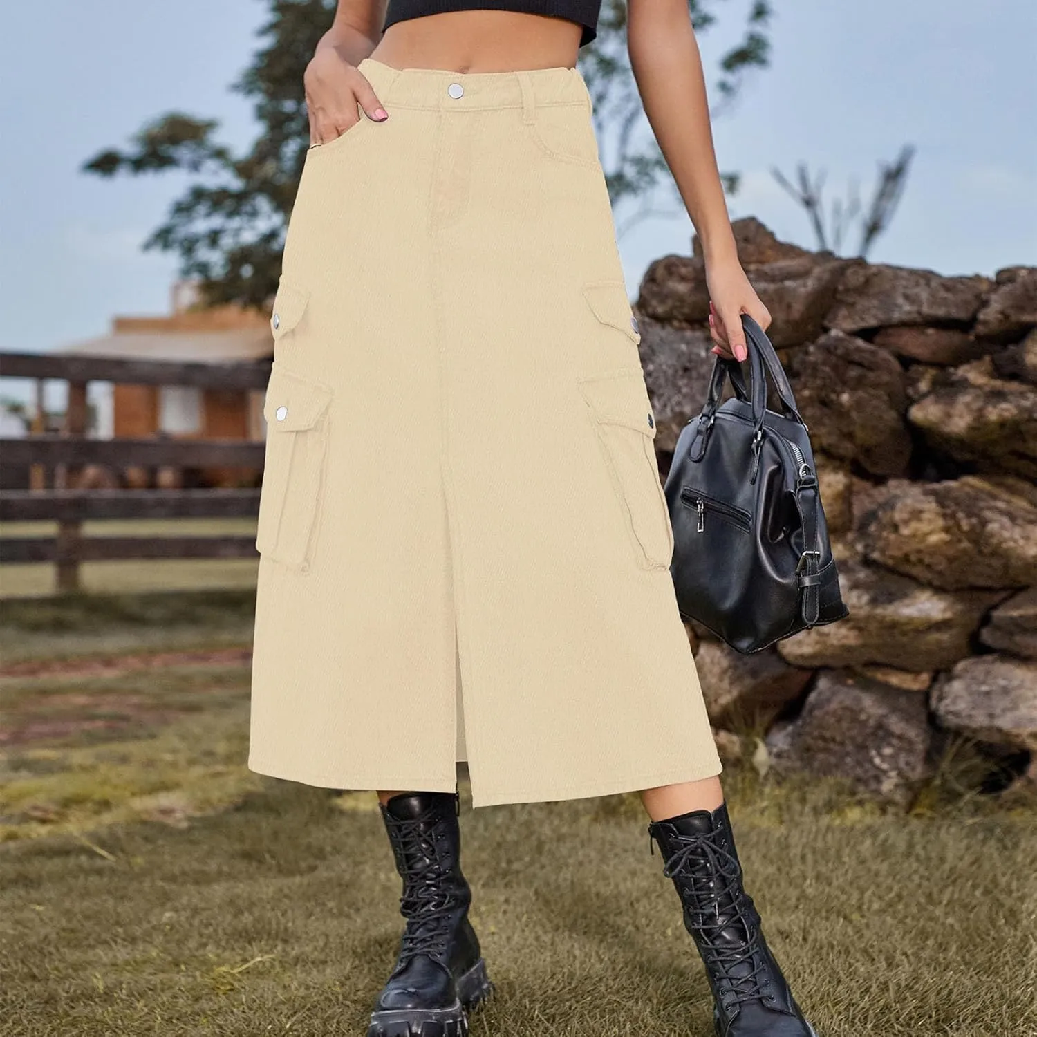 Denim Skirt for Women Flap Pockets A-Line Jean Skirts Front Slit Slim Pencil Denim Skirts Casual Bodycon Skirt Y2k