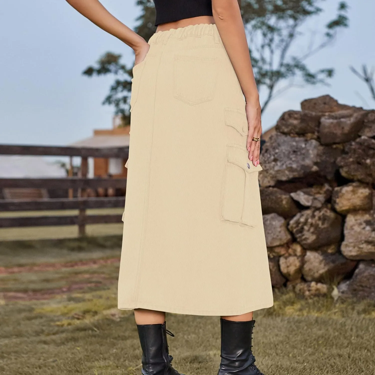 Denim Skirt for Women Flap Pockets A-Line Jean Skirts Front Slit Slim Pencil Denim Skirts Casual Bodycon Skirt Y2k