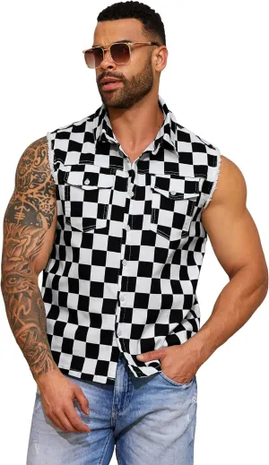 Denim Vest for Men Print Sleeveless Jean Jacket Festival Clothing