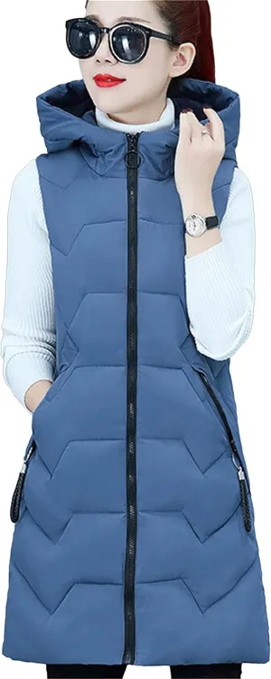 DIACACY Women's Fashion Down Vest Long Section Slim Vest Solid Color Zip Sleeveless Waist coats