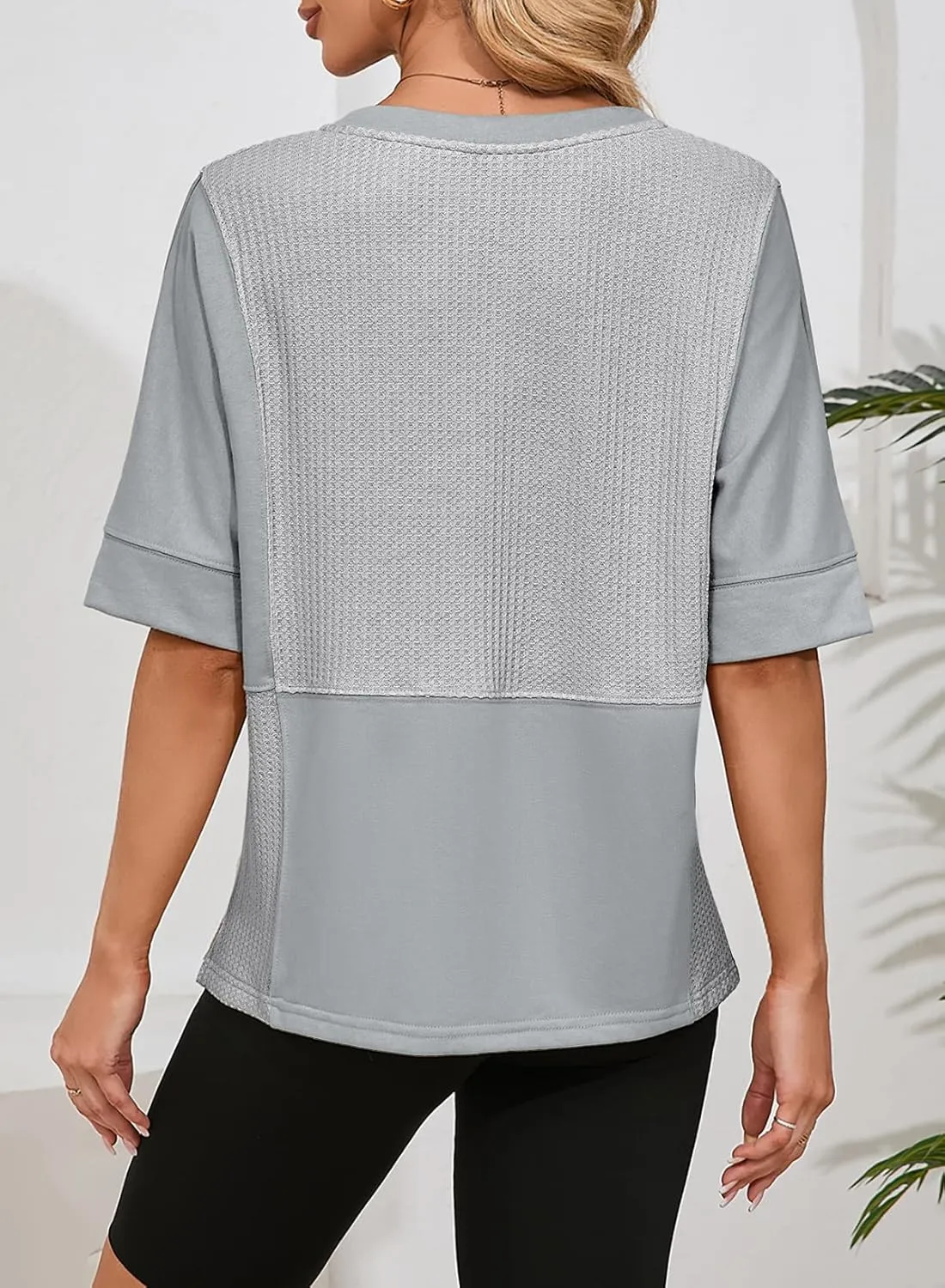 Dokotoo Oversized Tshirts for Women V-Neck Summer Tops Short Sleeve Fluffy Touch Waffle Casual Loose Fit Blouse