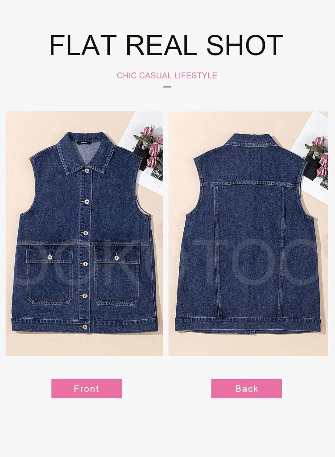 Dokotoo Womens Fashion 2025 Casual Denim Vest Oversized Mid Long Jean Vest Sleeveless Jean Jacket Shacket with Pockets
