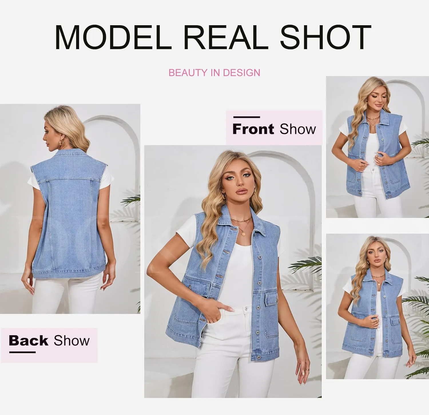 Dokotoo Womens Fashion 2025 Casual Denim Vest Oversized Mid Long Jean Vest Sleeveless Jean Jacket Shacket with Pockets