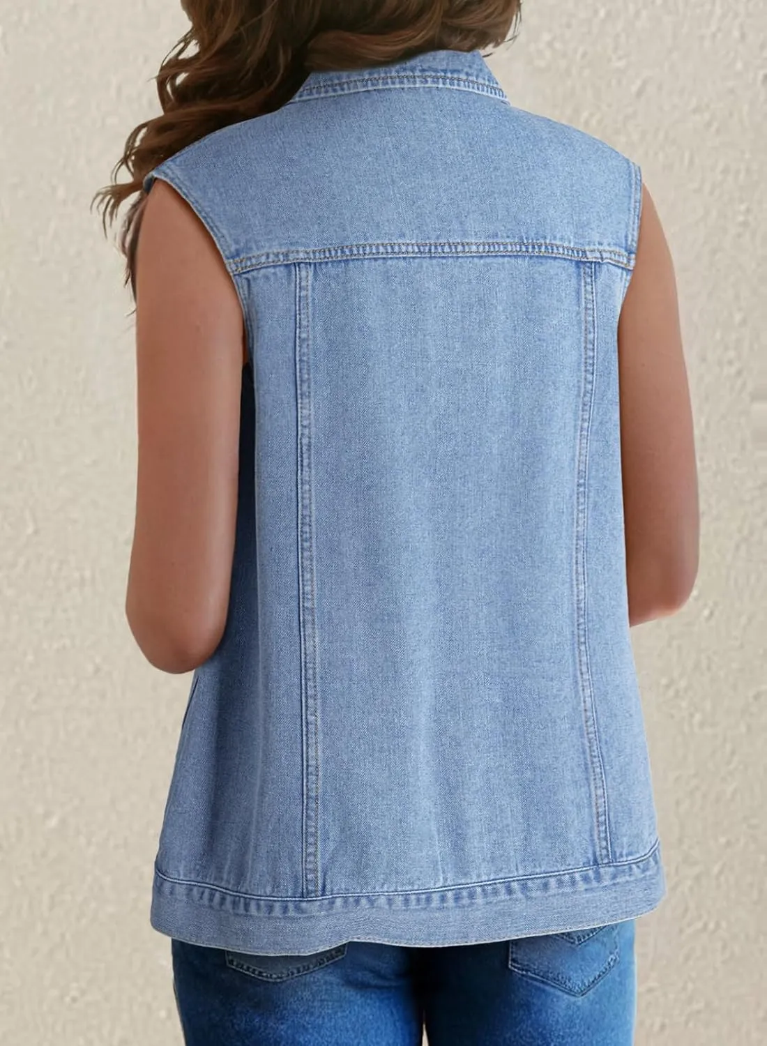 Dokotoo Womens Fashion 2025 Casual Denim Vest Oversized Mid Long Jean Vest Sleeveless Jean Jacket Shacket with Pockets