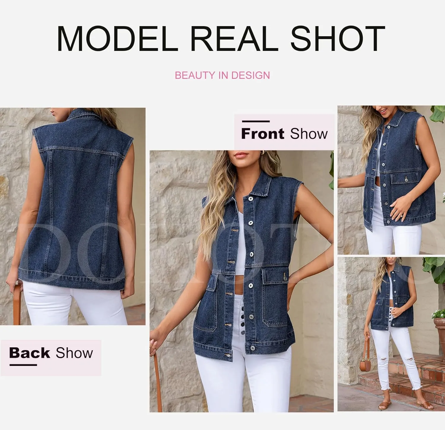 Dokotoo Womens Fashion 2025 Casual Denim Vest Oversized Mid Long Jean Vest Sleeveless Jean Jacket Shacket with Pockets