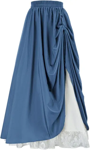 Double Layered Skirts for Women Vintage Elastic High Waist Maxi Skirt Fashion Victorian Renaissance Long Skirt