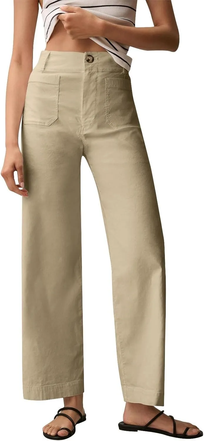 Dress Pants Women Tummy Control High Waist Chino Work Pants Business Casual Wide Leg Trousers Slacks Ankle Jeans