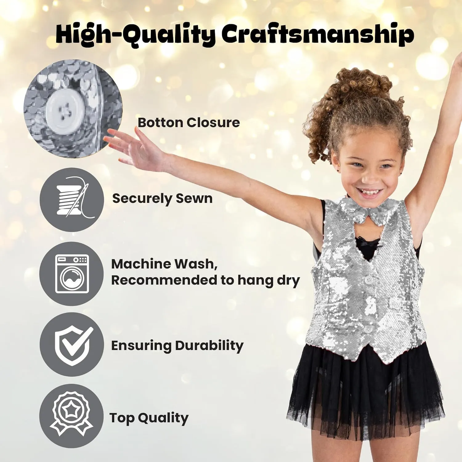 Dress Up America Sequin Vest with Bowtie - Sparkly Vest for Boys - Costume Party Vest for Kids - Boys Sequin Vest