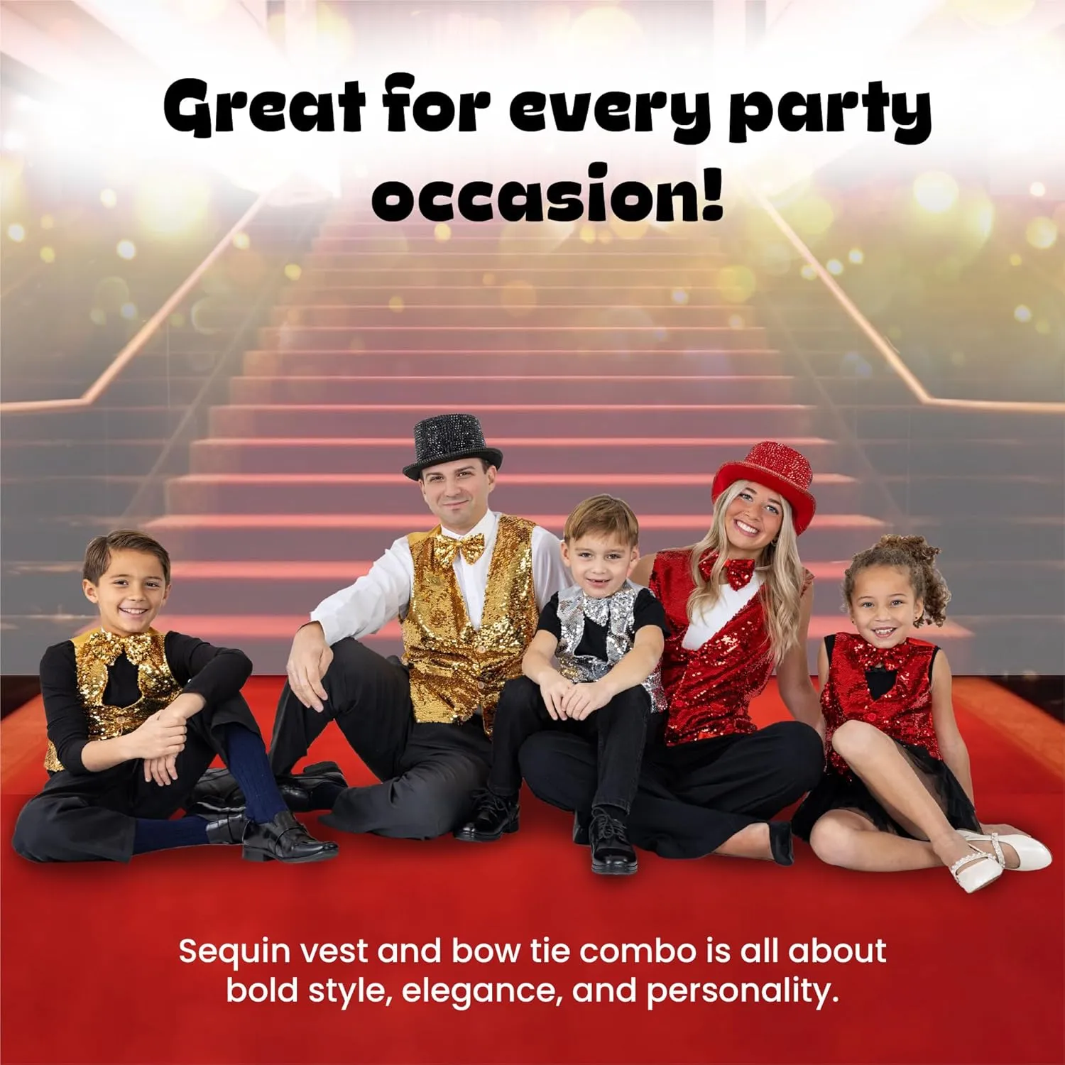 Dress Up America Sequin Vest with Bowtie - Sparkly Vest for Boys - Costume Party Vest for Kids - Boys Sequin Vest