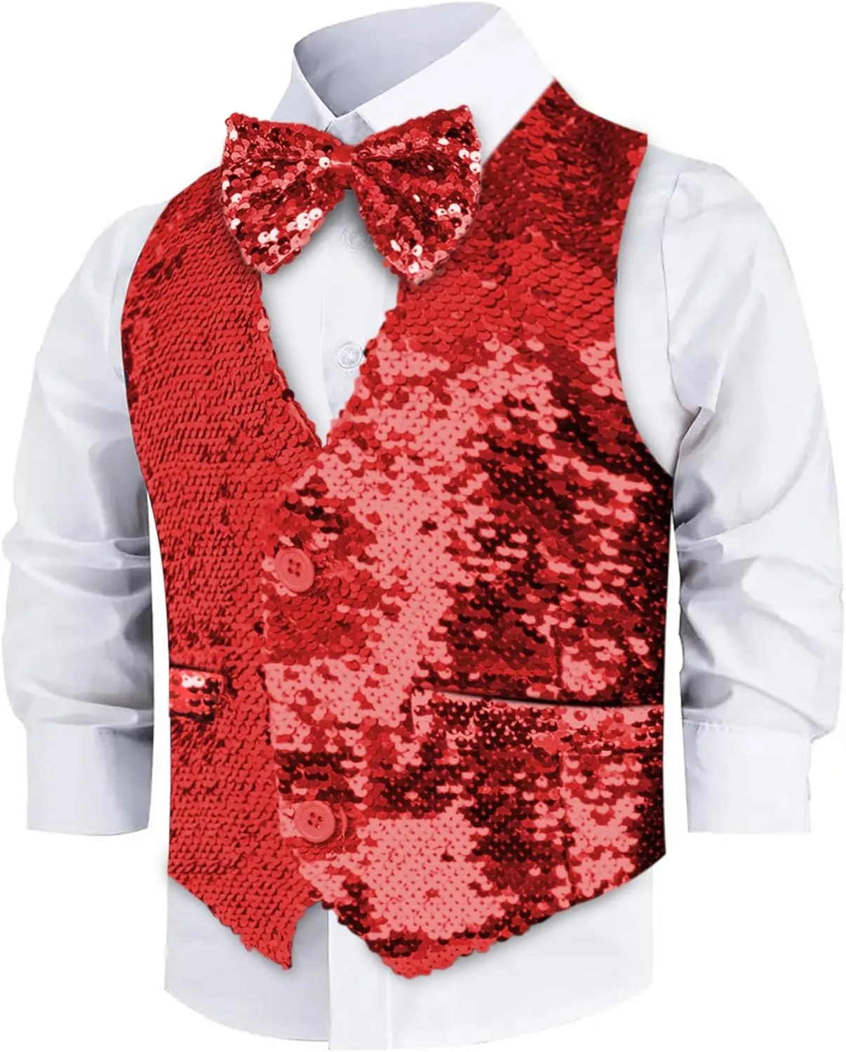 Dress Up America Sequin Vest with Bowtie - Sparkly Vest for Boys - Costume Party Vest for Kids - Boys Sequin Vest