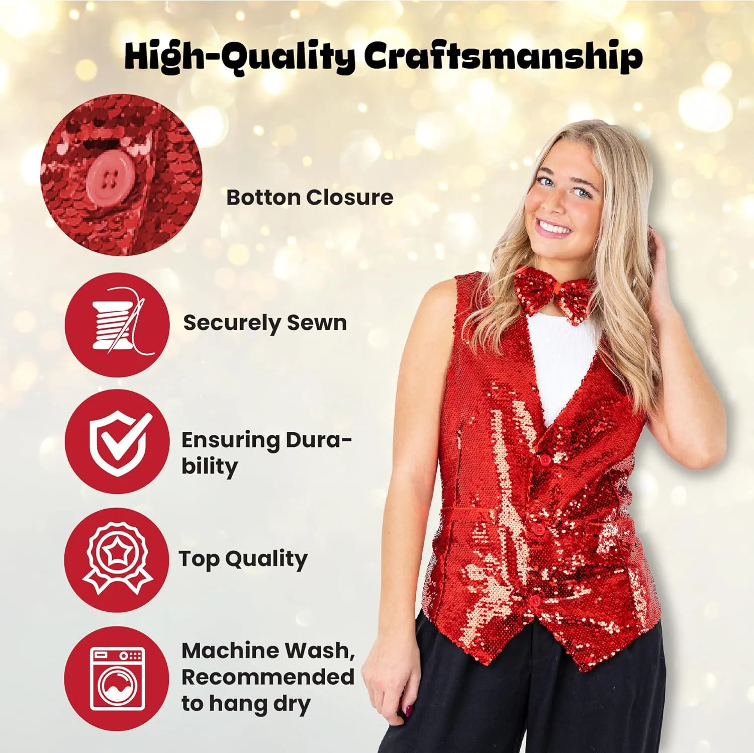Dress Up America Sequin Vest with Bowtie - Sparkly Vest for Men - Costume Party Vest for Adults - Men Sequin Vest (Silver)