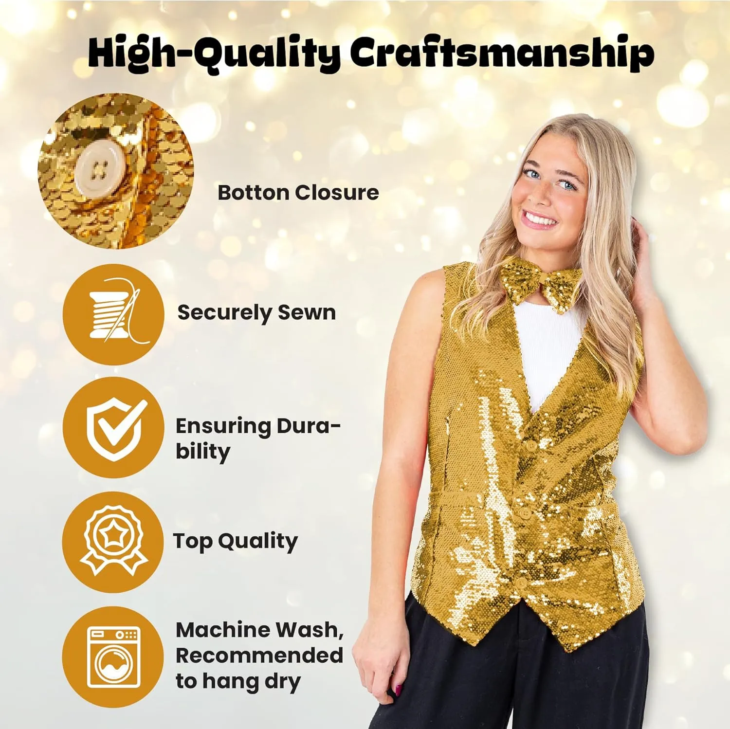 Dress Up America Sequin Vest with Bowtie - Sparkly Vest for Men - Costume Party Vest for Adults - Men Sequin Vest (Silver)