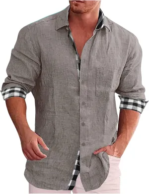 DuDubaby Mens Dress Shirts Long Sleeve Mens Fashion Casual Pocket Solid Color Button Long Sleeve Top T Shirt Blouse