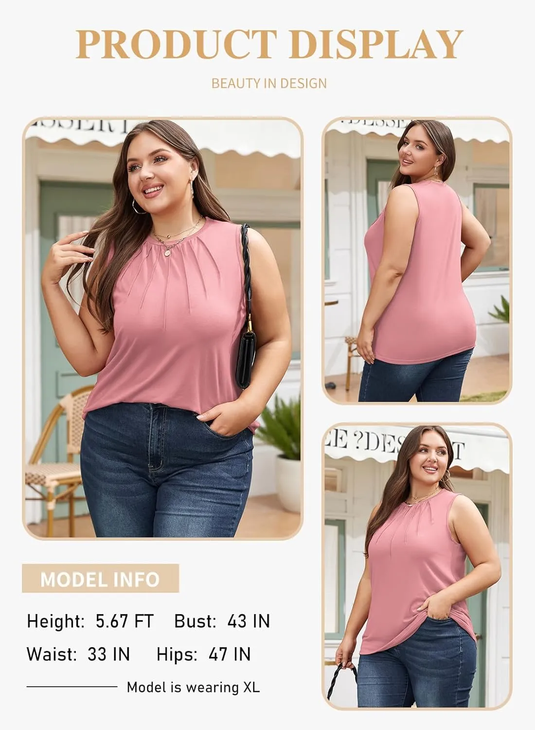 Eytino Plus Size Tank Tops for Women Summer Crewneck Sleeveless T Shirts Loose Fit Tunic Blouse(1X-5X)
