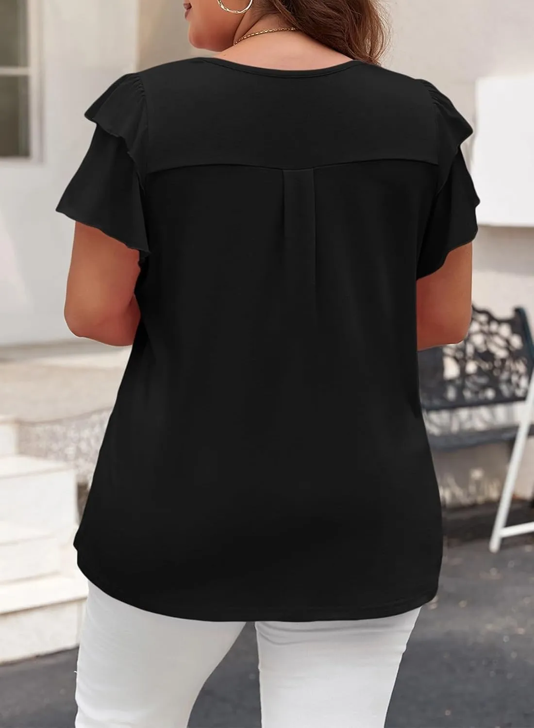 Eytino Women Plus Size Tops Ruffle Short Sleeve Crew Neck Summer Loose Casual Blouse T Shirts(1X-5X)