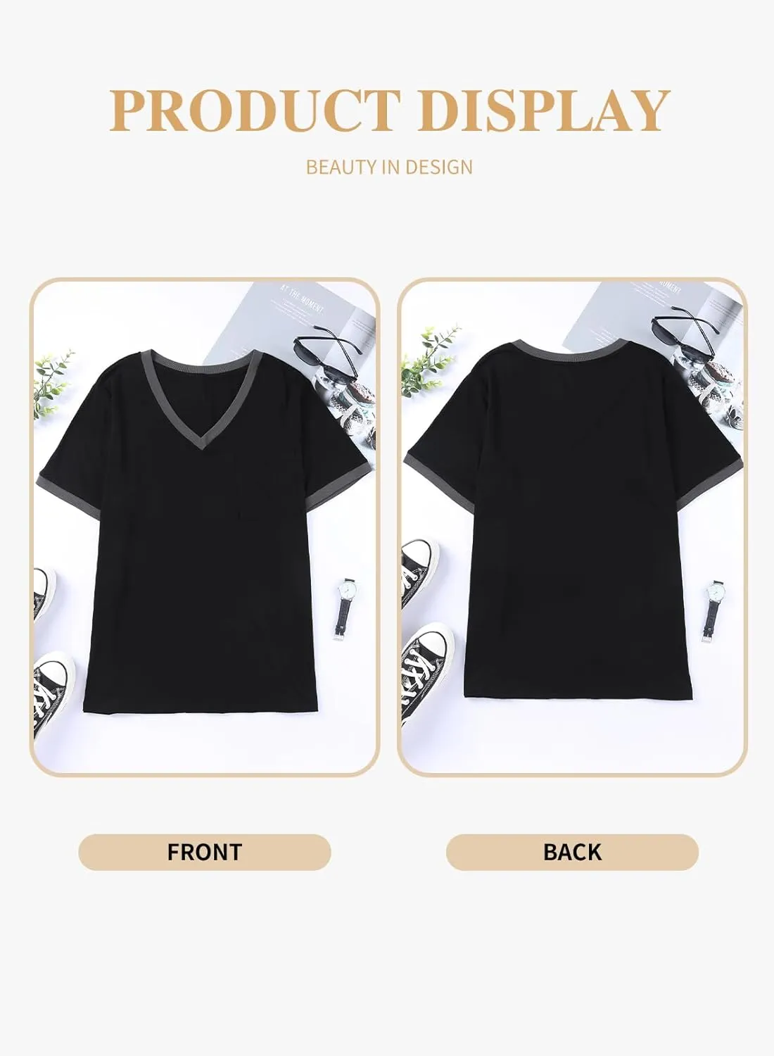 Eytino Women Plus Size Tops V Neck Short Sleeve Striped Causal Loose Blouse Shirts with Pocket(1X-5X)