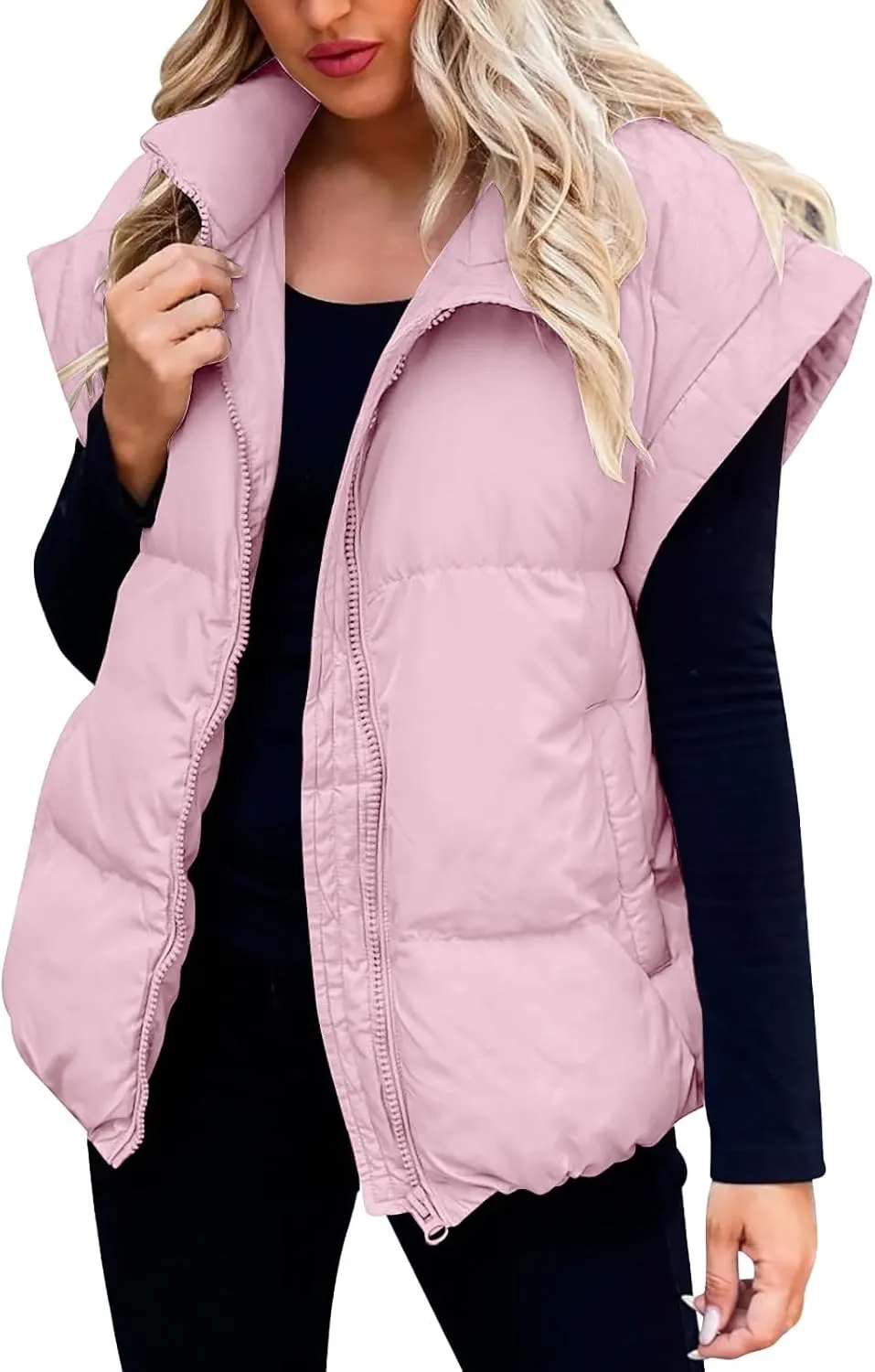 Fall Long Puffer Vest One Morality Warm V Neck Thin Down Vest Inside Trendy Winter Coat Outerwear Vest for Women