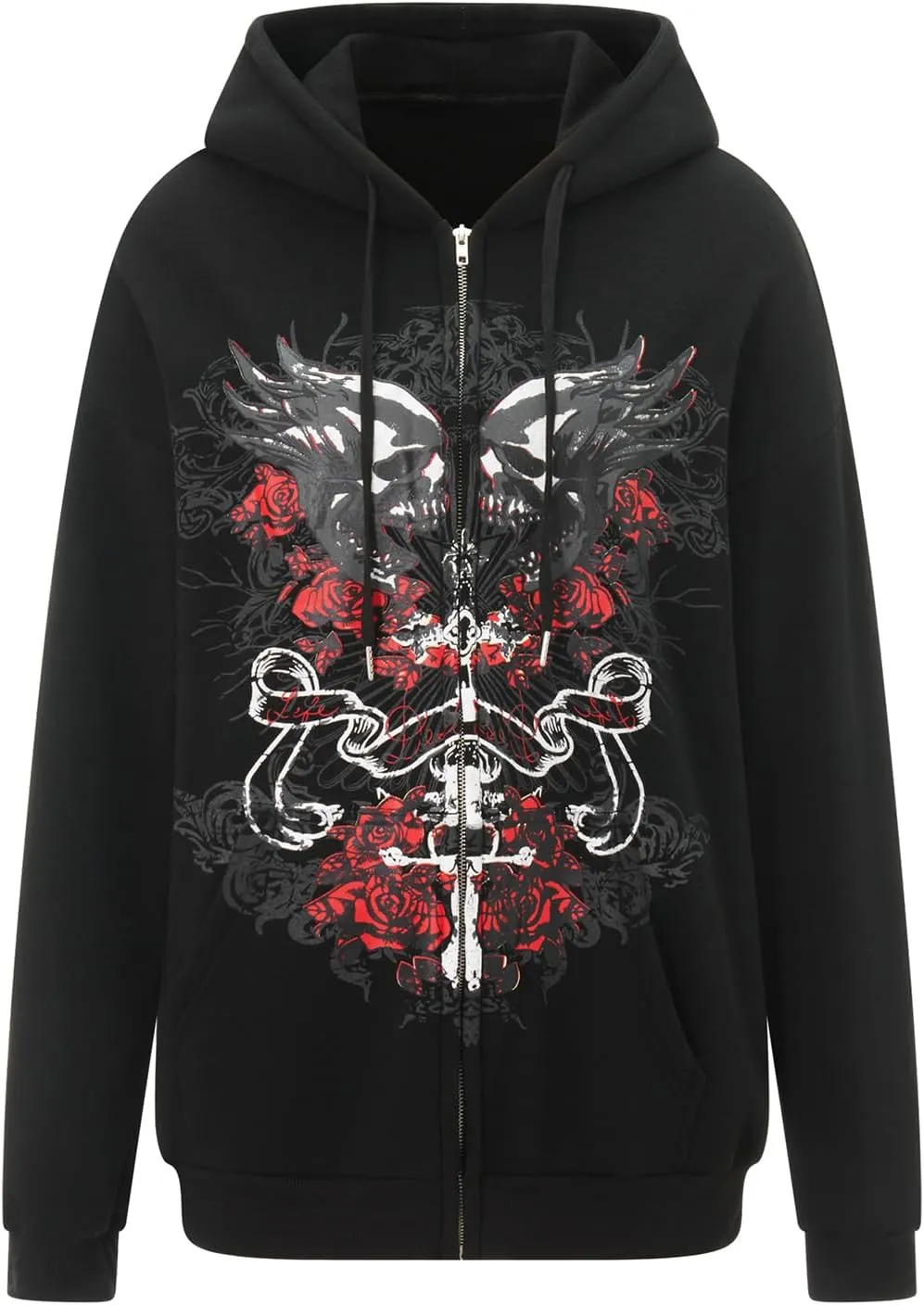 Faretumiya Women Y2k Hoodie Graphic Oversized Zip Up Sweatshirt Grunge Aesthetic Jacket Harajuku Hooded Streetwear