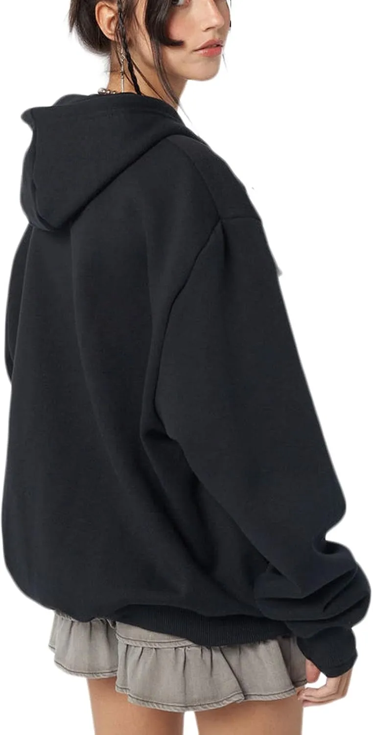 Faretumiya Women Y2k Hoodie Graphic Oversized Zip Up Sweatshirt Grunge Aesthetic Jacket Harajuku Hooded Streetwear
