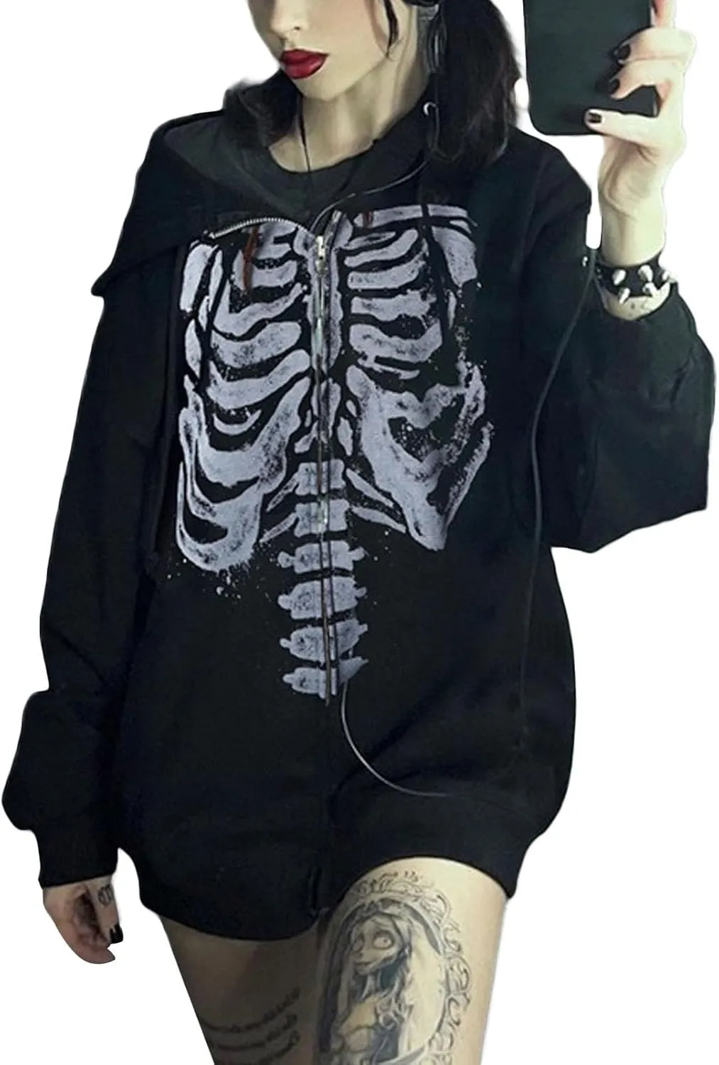 Faretumiya Women Y2k Hoodie Graphic Oversized Zip Up Sweatshirt Grunge Aesthetic Jacket Harajuku Hooded Streetwear