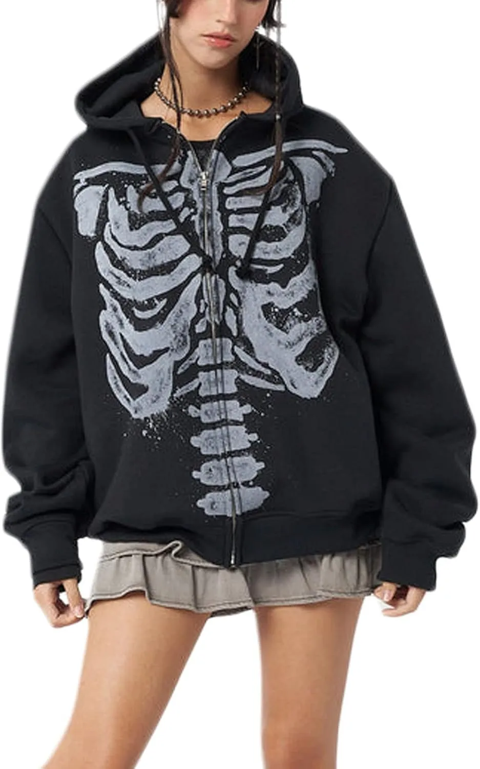 Faretumiya Women Y2k Hoodie Graphic Oversized Zip Up Sweatshirt Grunge Aesthetic Jacket Harajuku Hooded Streetwear