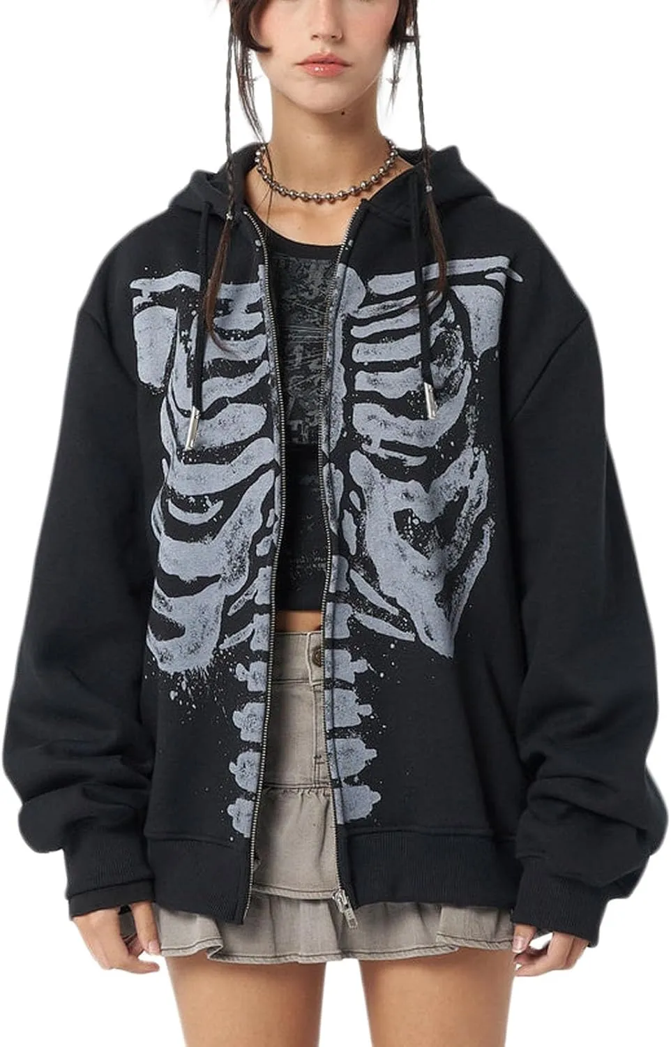 Faretumiya Women Y2k Hoodie Graphic Oversized Zip Up Sweatshirt Grunge Aesthetic Jacket Harajuku Hooded Streetwear
