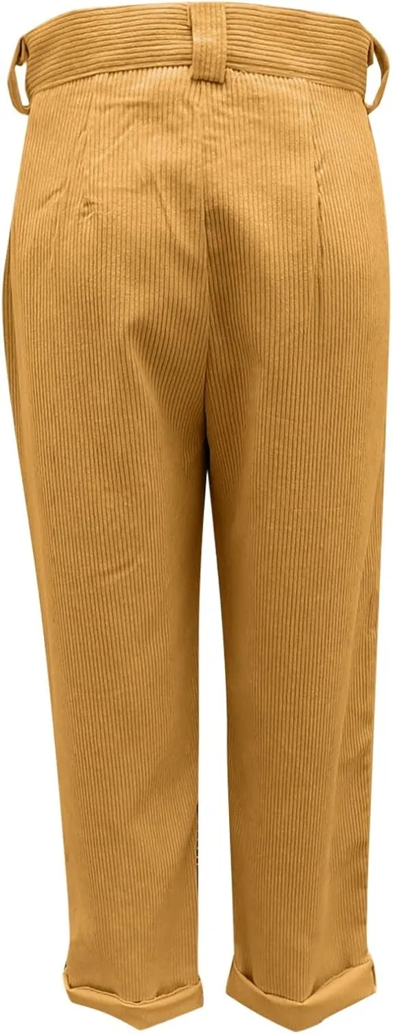 Febecool Cargo Pants Women High Waist Casual Pants Solid Color Corduroy Loose Straight Leg Trousers Women