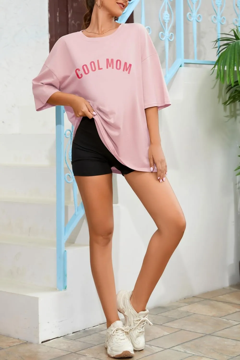 Fenxxxl Womens Oversized T Shirts Crewneck Short Sleeve Tops Loose Fit Summer Casual Blouse Y2K 2024 Basic Tee
