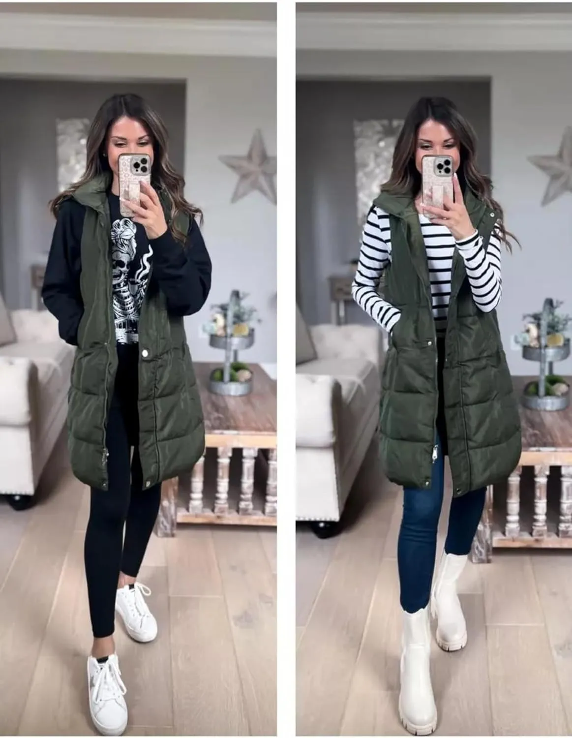 Fiona Jolin Long Puffer Vest Women Sleeveless Hooded Puffy Jacket Coat Outerwear Vest Gilet