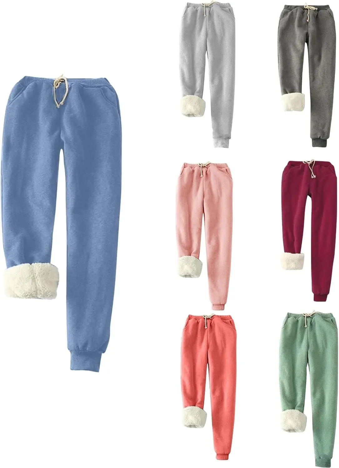 Fleece Lined Sweatpants Women Winter High Waist Drawstring Jogger Sweat Pants Elastic Waist Leggings Casual Trousers