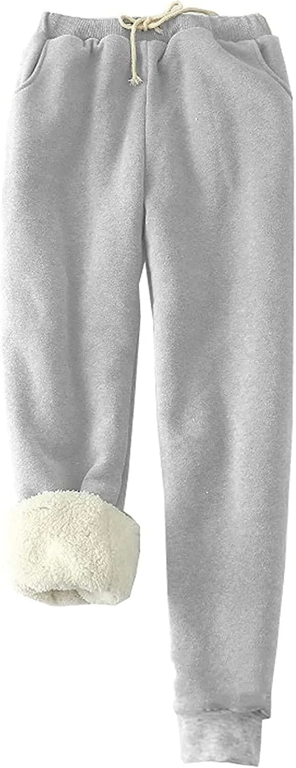 Fleece Lined Sweatpants Women Winter High Waist Drawstring Jogger Sweat Pants Elastic Waist Leggings Casual Trousers