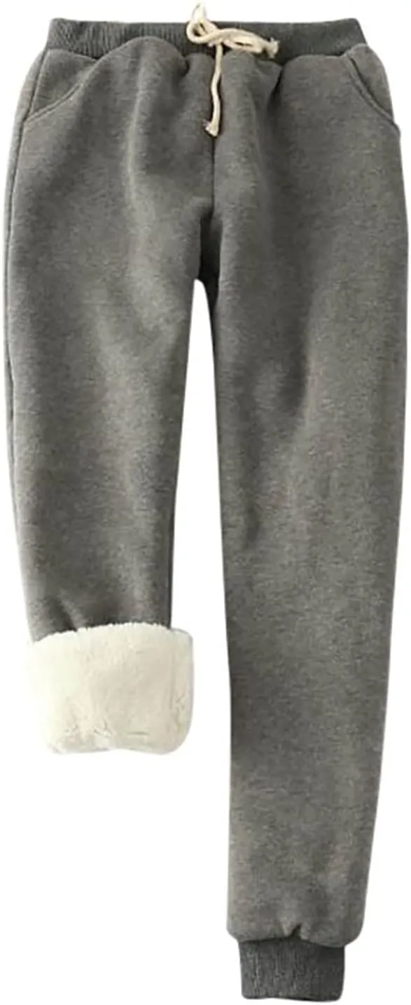 Fleece Lined Sweatpants Women Winter High Waist Drawstring Jogger Sweat Pants Elastic Waist Leggings Casual Trousers